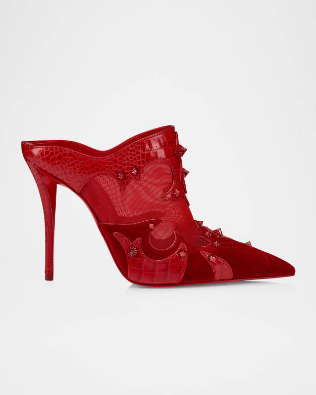 Mulatiag Suede Mesh Red Sole Mule Pumps